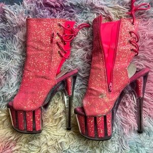 PLEASER Glitter Hot Punk Lace Back 8” Size 7 Stripper Heels